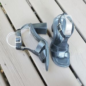 Vintage 90s y2k Black Leather Greek Fisherman Chunky Heeled Caged‎ Jesus Sandals